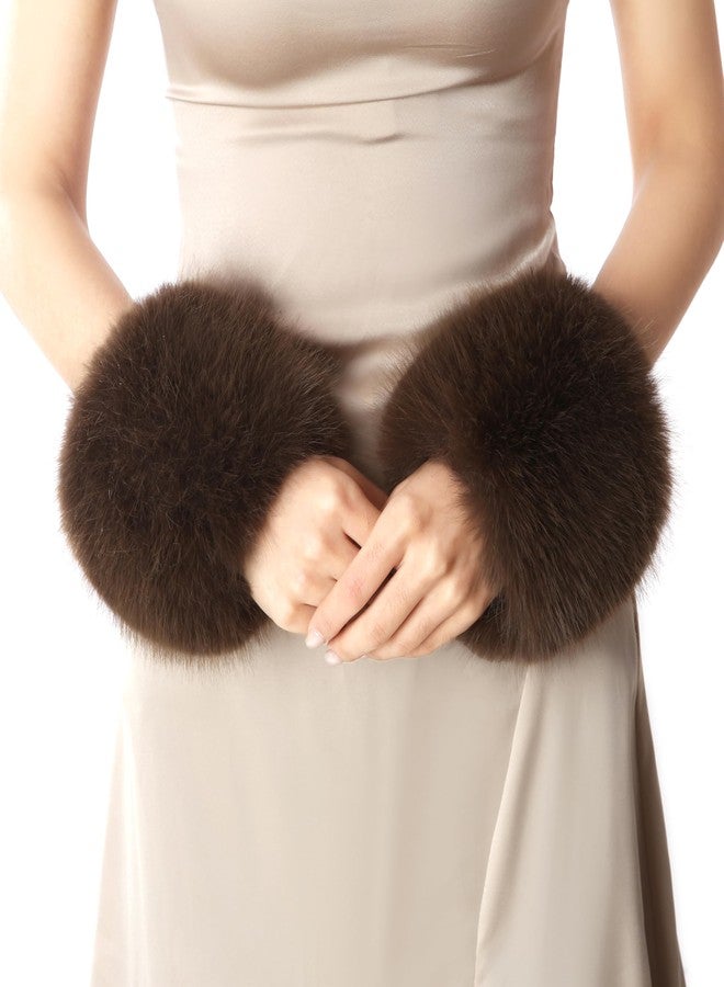 Dikoaina Faux Fur Wrist Cuffs- Winter Furry Bands Fox Fur Wrist Warmer,Arm Warmer, Leg Warmer, One Pair (Chololate)
